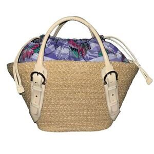 Salvatore Ferragamo Straw Beach Tote Shoulder Handbag Beige